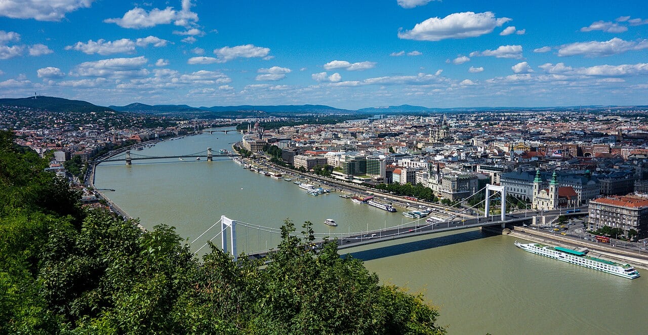 The Danube viewed from Gellért Hill in Budapest
