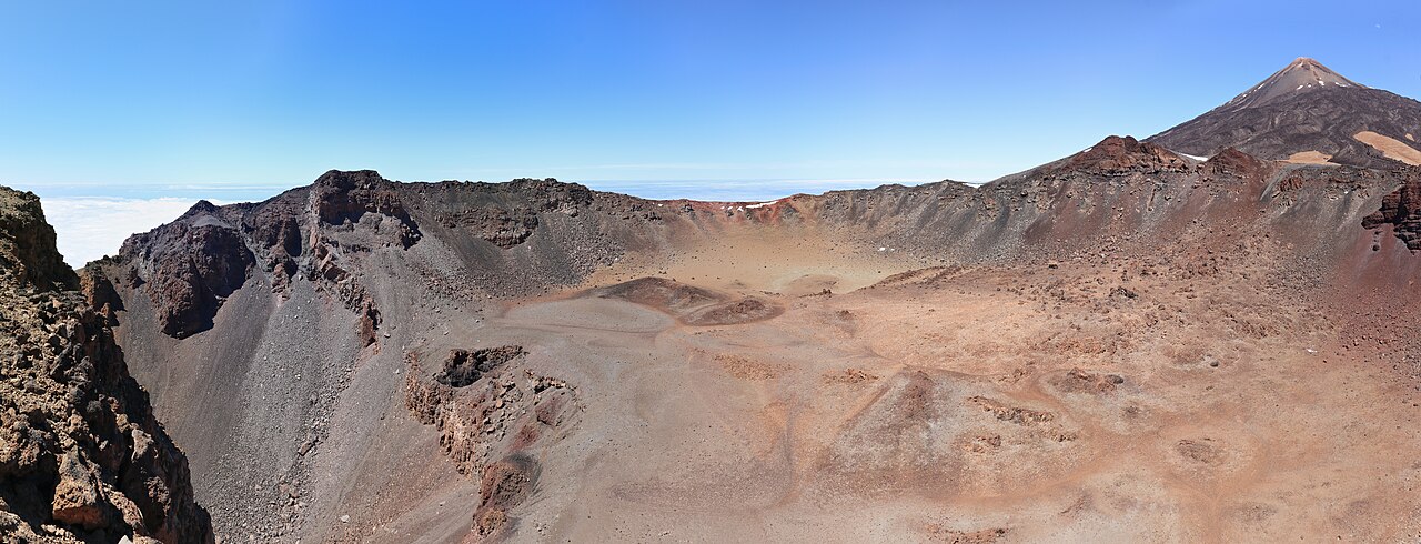 The crater of Pico Viejo with Mount Teide beyond